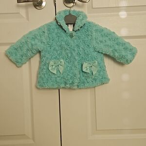HP Little Me Toddler Girl Faux Fur Spring Jacket 12 Months Light Aqua